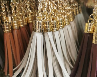 Leather Tassel Bag Charm, Keychain Tassel, Clip-On Purse Charm, Gold Silver Cap, Colorful Tassel Accessory, Gift for Her
