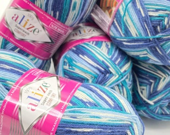 SOCK YARN, Alize Superwash Comfort Socks Yarn Wool Socks, Sprinkle yarn, Merino wool sock yarn, Self Striping, Ombre 7708 color