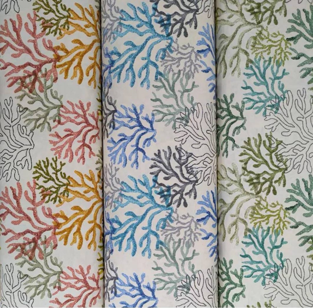 Coral Pattern Fabric , Waterproof Decorative Duck Fabric - Coral ...