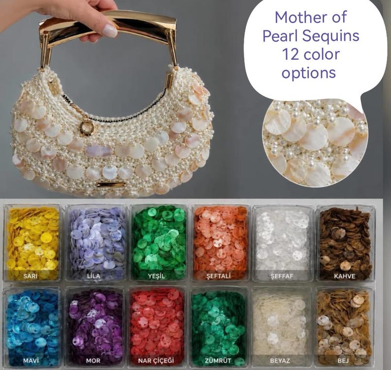 Mother of Pearl Sequins for Crochet Bags, 12 Colors, Large Shell Paillettes, Luxury Bag Supplies, DIY Purse Embellishment, Beaded Bag Materials