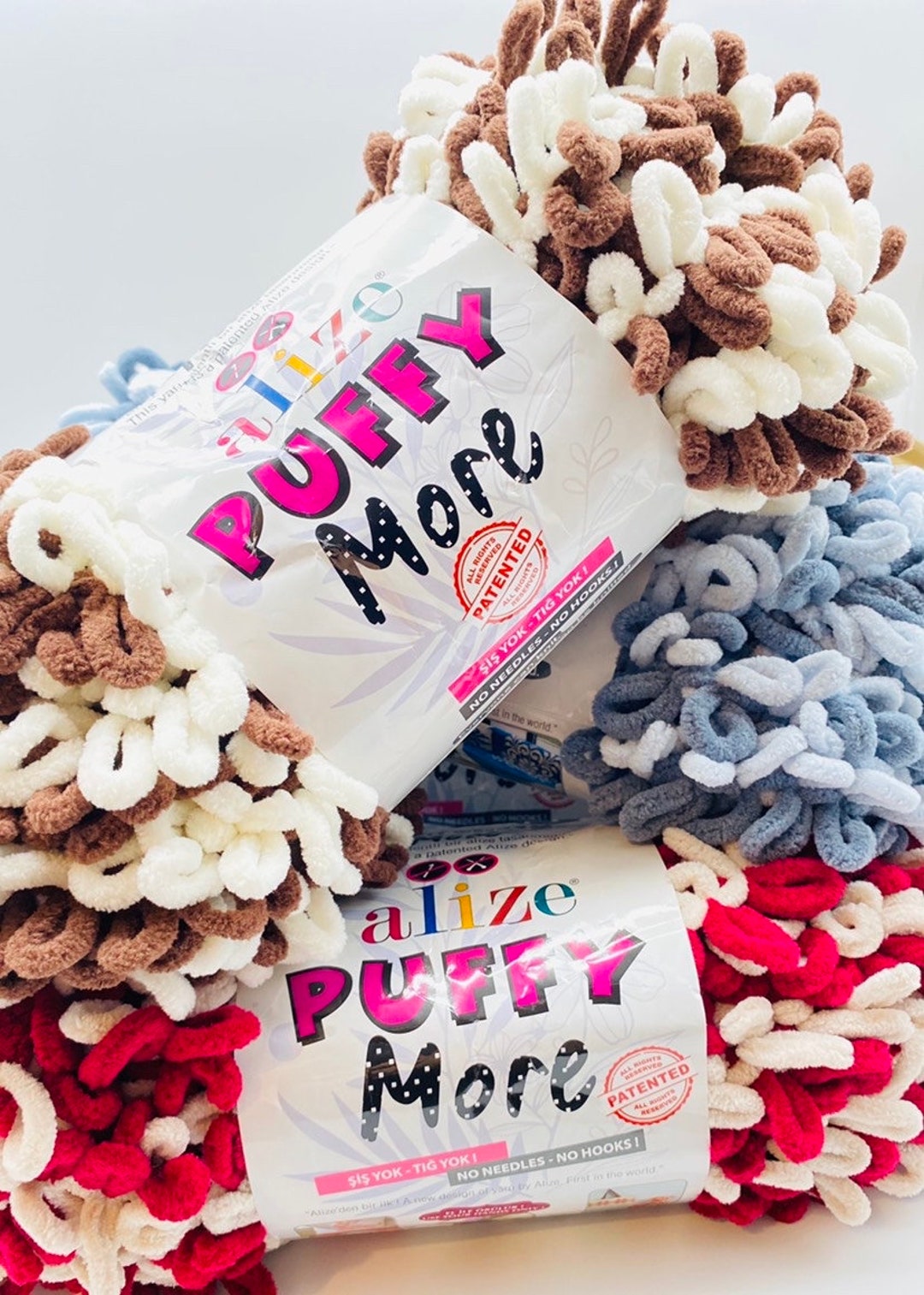 Alize Puffy More Yarn no Needle No Hook Finger Crochet Knitting Yarn 
