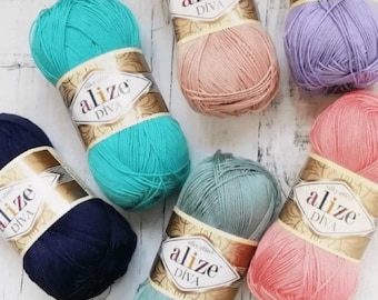 Bikini Yarn - swimwear yarns - Summer Yarns /crochet Crop /crochet knit /Coaster / Alize Diva yarn, 100% acrylic, 100 grams 350 meters