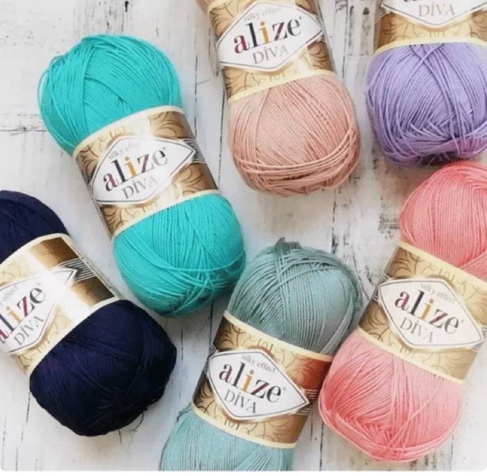 Alize Diva Yarn /summer Knitting Yarn / Bikini Yarn / Dool Making Yarn  /microfiber Acrylic Yarn / Crochet Yarn / Mercerized Yarn 