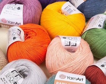 Hilo de algodón - Hilos de algodón para bebé - Hilos de punto de algodón para bebé YarnArt - Hilos para bebé - Hilos de crochet - Hilo suave para amigurumi - 50gr - 160 mt