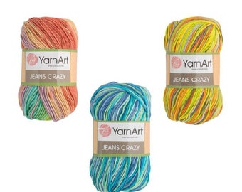 Batik Yarns - Multicolor Yarns - glove Yarns - for swimwear yarn-YarnArt Jeans Crazy - bedspread-amigurimi -Cotton Textured - socks - berets