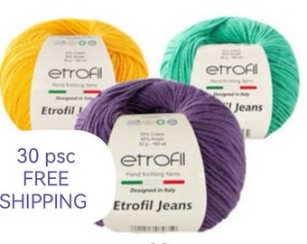 Bundle 30 Skeins /  Cotton  Yarn /Perfect for making toys ,cardigan, jumper, shawl, blouse,baby accessories /crochet socks /jeans 50gr 160mt