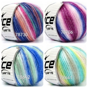 Picasso Rainbow Ice Yarns - Self-Striping Fuzzy with Subtle Sheen, Polyester, chain, Acrylic 50gr 125yd