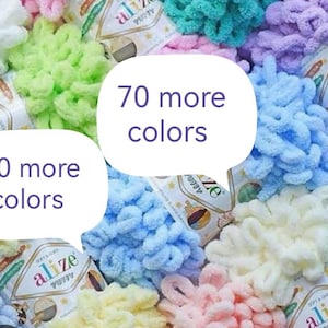 Alize Puffy Fluffy Yarn- No Needle Hook Finger Crochet Amigurumi Knitting Velvet Plush Soft Baby Blanket - Loop yarn - Bulky Loop 100gr-9mt