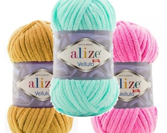 Alize Velluto Yarn 100gr, 68mt Yarn Velvet Chenille Chunky Plush Fleece Crafts Hand Knitting Crochet Amigurumi Soft Mink Fur