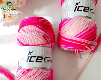 Magic Baby Neon Pink Acyrlic Yarn, hand knitting yarn, Crochet yarn, baby yarn, sport yarn, Baby Knitting Yarn, Batik yarn, neon multicolor