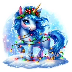 Winter Unicorn Clipart Bundle 10 High Res Jpgs, Watercolor Winter ...