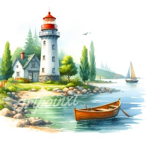 13 Vintage Leuchtturm Clipart-Set | Nautisches Aquarell JPEGs | Digitaler Download für Scrapbooking, Journaling & Papierhandwerk