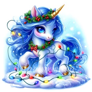 Winter Unicorn Clipart Bundle 10 High Res Jpgs, Watercolor Winter ...