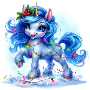 Winter Unicorn Clipart Bundle 10 High Res Jpgs, Watercolor Winter ...