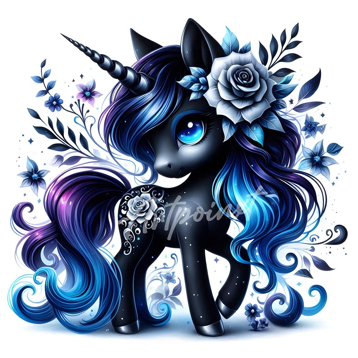 Gothic Unicorn Clipart Set | 10 High Res JPGs | Dark Fantasy Watercolor Unicorns | Instant Download | Whimsical Mystical Creatures Art
