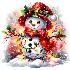 14 Cute Snowman Clipart Set, Funny Snowman with Christmas Lights, Whimsical Winter Clipart, Festive Holiday Snowmen, Adorable Snowman Art
