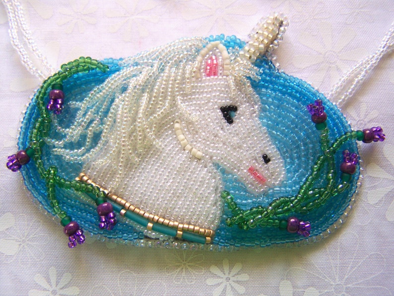 Unicorn Necklace Beadweaving image 1