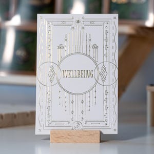 Tarjeta de 4" x 6" con lámina dorada que expresa intención/afirmación/manifestación de bienestar. Regalo para amigas, inauguración de la casa, cambios de vida, hermanas, novias, mejores amigas