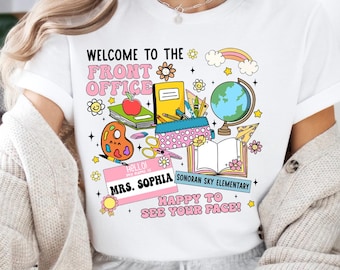 T-shirt Bienvenue à la réception, T-shirt de secrétaire d'école personnalisé, Chemise de rentrée scolaire, T-shirt de remerciement de secrétaire, Chemise de bureau d'école