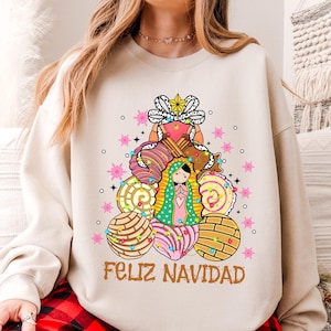 Feliz Navidad Shirt, Latino Christmas Shirt, It&#39;s Abuelita and Pan Dulce Season Shirt, Conchas y Cafecito Shirt, Mexican Xmas Food Shirt