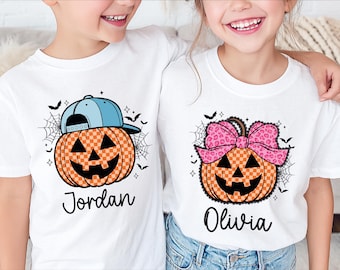 Halloween Pumpkin Shirt, Personalized Pumpkin Sweater, Pumpkin Boy Shirt, Pumpkin Girl Sweater, Halloween Kids T-Shirt, Spooky Vibes Shirt