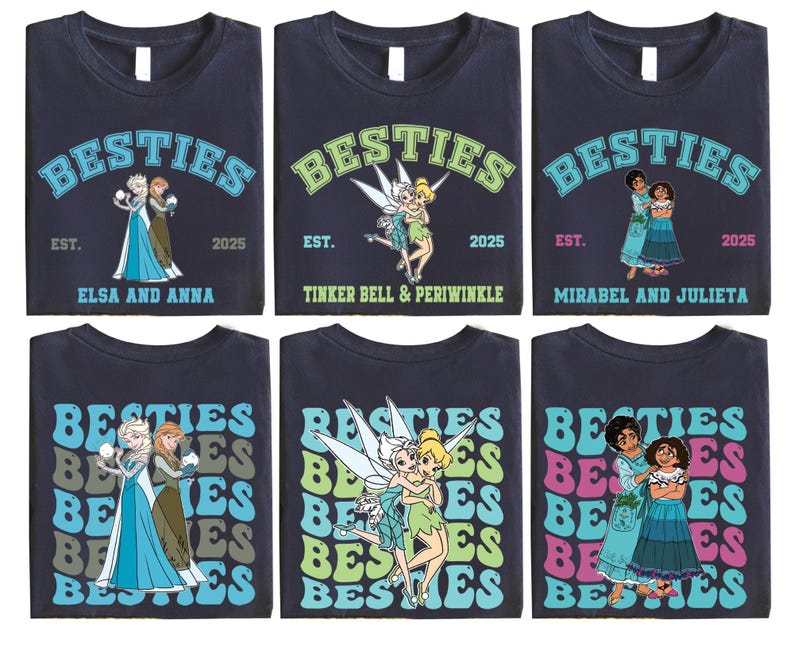 four t - shirts with cartoon characters on them