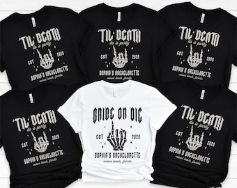 Camiseta de fiesta "Hasta que la muerte lo haga", camiseta de despedida de soltera con esqueleto, camiseta de despedida de soltera, suéter gótico para damas de honor, camiseta de fiesta nupcial