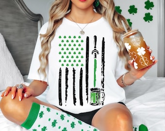 Maglietta per San Patrizio con birra irlandese, maglietta con trifoglio portafortuna, maglione con quadrifoglio, maglietta per bere a San Patrizio, maglietta per gli amanti delle bevande irlandesi