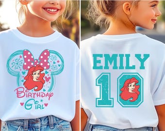 Koszulka urodzinowa dla małej syrenki, koszulka urodzinowa dla dziewczynki, koszulka urodzinowa Disneya, bluza z księżniczką Ariel, sweter urodzinowy dla księżniczki
