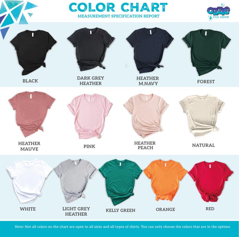 the color chart for a women's t - shirt