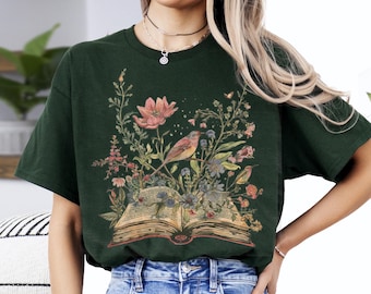 Book Flowers Shirt, Reading Book Tee, Book Lover Sweater, Minimalist Flower Shirt, Floral Book Tee, Librarians Shirt, Flowers Bookworm Tee