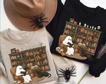 Ghost Reading Book Shirt, Halloween Library Sweater, Halloween Teacher Sweatshirt, Spooky Season Sweater, Boo School T-Shirt, Book Lover Tee