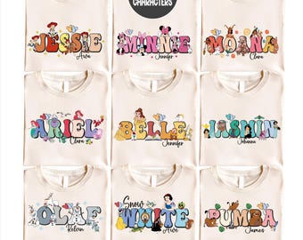 Disney All Characters Shirt, Disney Group Tee, Disney Family Trip Shirt, Custom Name Disney Sweatshirt, Disney characters alphabet Shirt