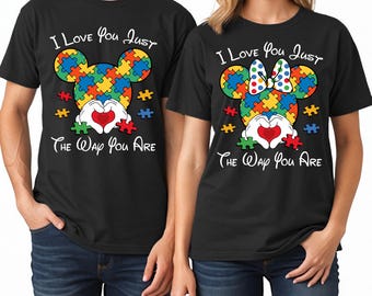 Ich liebe dich genau so, wie du bist Shirt, Disney Puzzle Stück T-Shirt, Disney Autismus Monat T-Shirt, Autismus Bewusstsein Shirt, Mickey Minnie Autistic Tee