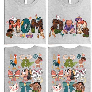 a set of four tshirts with the word mom printed on them