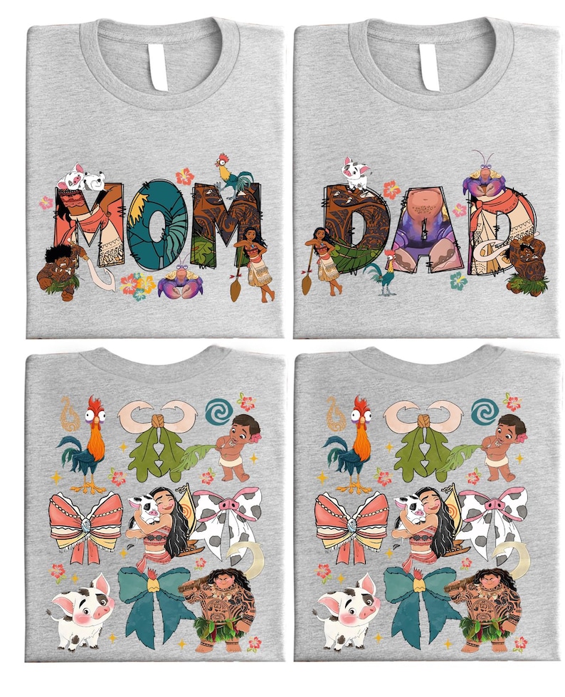 a set of four tshirts with the word mom printed on them