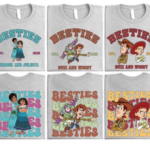 four t - shirts with cartoon characters on them