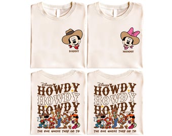 Mickey Minnie Howdy Shirt, Disney Western Family T-Shirt, WDW Family Trip 2026 Sweater, Western Style Sweatshirt, Family Matching Tee