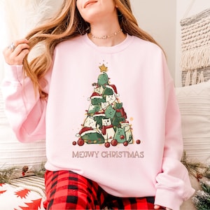 Meowy Christmas Tree Sweatshirt, Merry Christmas Cat Shirt, Santa Cat Sweater, Funny Christmas Cat Shirt, Gift For Cat Lover, Xmas Cat Shirt