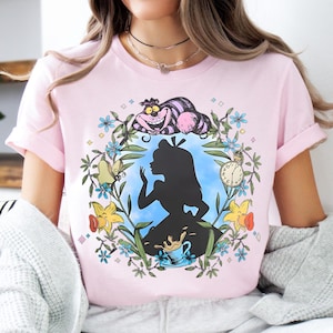 Camiseta de Alicia en el País de las Maravillas de Disney, camiseta con espejo floral de Alicia, camiseta de la Princesa Alicia de Disney, suéter del Gato de Cheshire, sudadera de Alicia de Disney