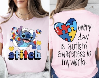 Maglietta Disney Stitch sull'autismo, maglietta Everyday Is Autism Awareness In My World, maglietta sulla consapevolezza dell'autismo, maglietta Autistic Pride, maglietta sull'inclusione