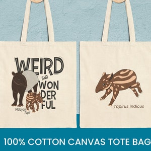 Malayan Tapir Cotton Canvas Tote Bag , Weird and Wonderful Mom & Baby Tapir Bag, Perfect Gift for Zookeepers and Wild Animal Lovers