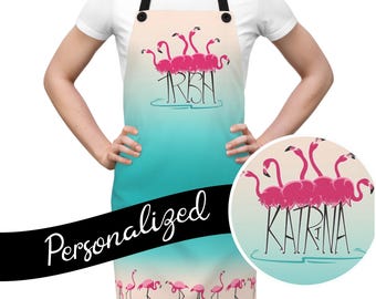 FUSTMW Flamingo-Schürze Mit Taschen – Lustige Küchenschürze Mit Flamingo-Print, Wasserabweisend & Verstellbar