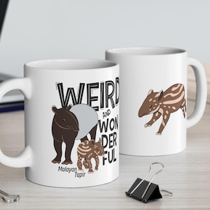 Weird Tapir Ceramic Mug 11oz, Wonderful World of Malayan Tapirs Coffee Mug for Zookeepers, Wild Animal Lovers, Zoologist Gift Cup