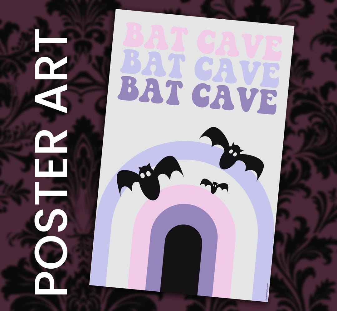 Pastel Goth - Retro Bat Cave Poster, 11x17 Matte Wall Art, Mid-century ...