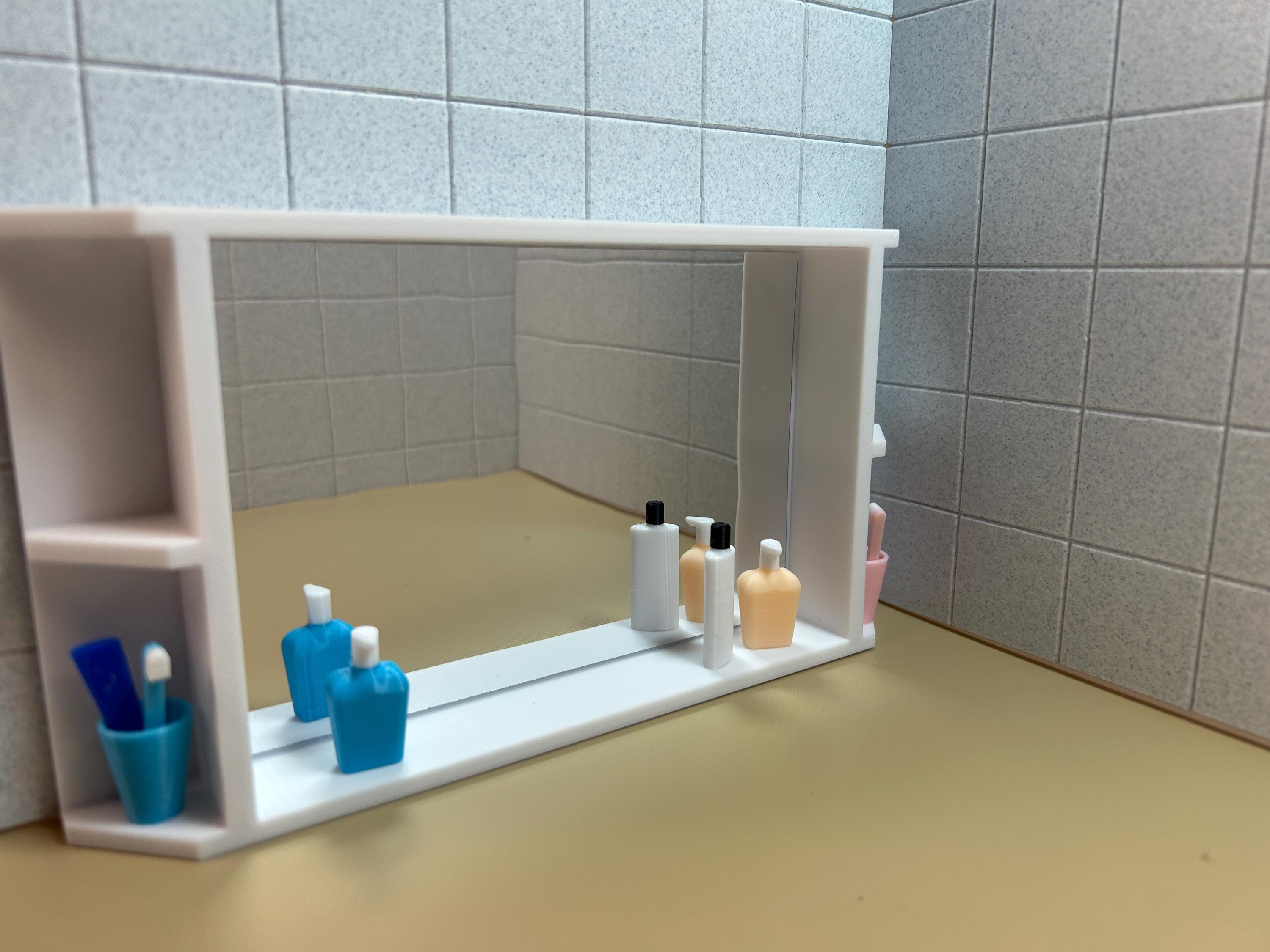 Miniature mirror shelf 1:6 - Dollhouse bathroom mirror - Miniature bathroom furniture