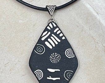 Handmade Black and White Designed Polymer Clay Necklace