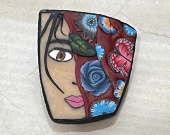 Dimensional Flower Girl Face Polymer Clay Brooch/Pin