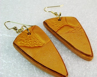 Handmade Gold Gingko Leaves Polymer Clay Earrings A