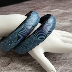 Blue Starry Night Bangle Bracelet Set of Two (2) Polymer Clay Bracelet Jewelry